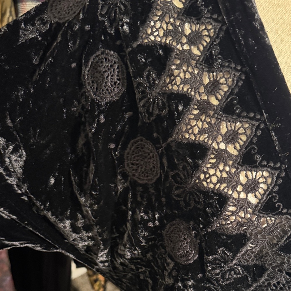 Johnny Was Black Velvet Dress with Lace Detail - Picture 7 of 9